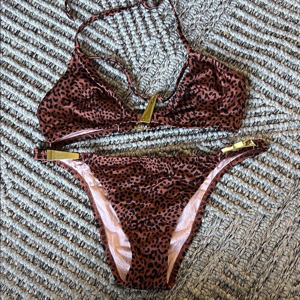 Leopard Print Bikini with Gold Hardware